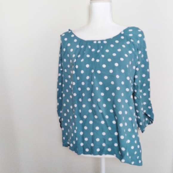Anthropologie Maeve Blue and White Braxton Polka Dot Blouse Size Medium - Picture 5 of 9